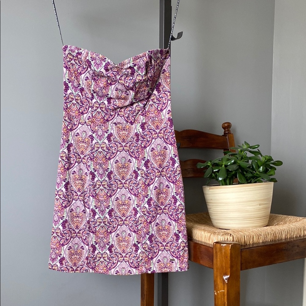 Floral Strapless Dress in Purple and Pink